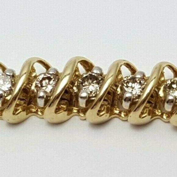 Elegant 14K Karat Yellow Gold Designer Link Tennis Bracelet With Diamonds - Picture 7 of 12